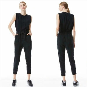 ALICE + OLIVIA black drawstring waist tie silk sleeveless tank jumpsuit …